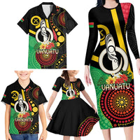 Tamtam Drum Vanuatu Family Matching Long Sleeve Bodycon Dress and Hawaiian Shirt Boar Tusk Aboriginal Flag Style LT14 - Polynesian Pride