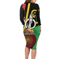 Tamtam Drum Vanuatu Family Matching Long Sleeve Bodycon Dress and Hawaiian Shirt Boar Tusk Aboriginal Flag Style LT14 - Polynesian Pride