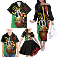 Tamtam Drum Vanuatu Family Matching Off The Shoulder Long Sleeve Dress and Hawaiian Shirt Boar Tusk Aboriginal Flag Style LT14 - Polynesian Pride