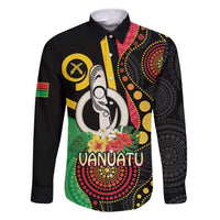 Tamtam Drum Vanuatu Family Matching Off Shoulder Short Dress and Hawaiian Shirt Boar Tusk Aboriginal Flag Style LT14 Dad's Shirt - Long Sleeve Black - Polynesian Pride