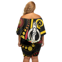 Tamtam Drum Vanuatu Family Matching Off Shoulder Short Dress and Hawaiian Shirt Boar Tusk Aboriginal Flag Style LT14 - Polynesian Pride