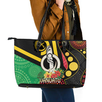 Tamtam Drum Vanuatu Leather Tote Bag Boar Tusk Aboriginal Flag Style