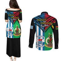 Vanuatu And West Papua Couples Matching Puletasi Dress and Long Sleeve Button Shirts Coat Of Arms Mix Flag Style LT14 - Polynesian Pride
