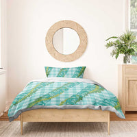 Hawaii Jade Vine Lei Bedding Set Aloha Palaka Motif - Turquoise - Polynesian Pride
