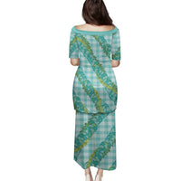 Hawaii Jade Vine Lei Family Matching Puletasi and Hawaiian Shirt Aloha Palaka Motif - Turquoise LT14 - Polynesian Pride