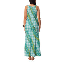 Hawaii Jade Vine Lei Family Matching Tank Maxi Dress and Hawaiian Shirt Aloha Palaka Motif - Turquoise LT14 - Polynesian Pride
