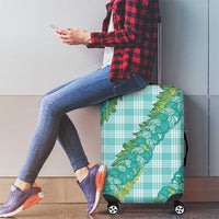 Hawaii Jade Vine Lei Luggage Cover Aloha Palaka Motif - Turquoise - Polynesian Pride