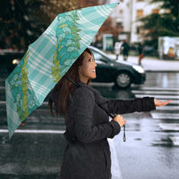 Hawaii Jade Vine Lei Umbrella Aloha Palaka Motif - Turquoise - Polynesian Pride