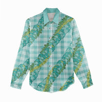 Hawaii Jade Vine Lei Women Casual Shirt Aloha Palaka Motif - Turquoise - Polynesian Pride