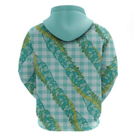Hawaii Jade Vine Lei Zip Hoodie Aloha Palaka Motif - Turquoise - Polynesian Pride