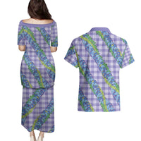 Hawaii Jade Vine Lei Couples Matching Puletasi and Hawaiian Shirt Aloha Palaka Motif - Purple LT14 - Polynesian Pride