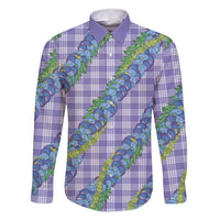 Hawaii Jade Vine Lei Family Matching Long Sleeve Bodycon Dress and Hawaiian Shirt Aloha Palaka Motif - Purple LT14 Dad's Shirt - Long Sleeve Purple - Polynesian Pride