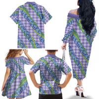 Hawaii Jade Vine Lei Family Matching Off The Shoulder Long Sleeve Dress and Hawaiian Shirt Aloha Palaka Motif - Purple LT14 - Polynesian Pride