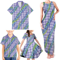 Hawaii Jade Vine Lei Family Matching Tank Maxi Dress and Hawaiian Shirt Aloha Palaka Motif - Purple LT14 - Polynesian Pride