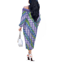 Hawaii Jade Vine Lei Off The Shoulder Long Sleeve Dress Aloha Palaka Motif - Purple LT14 - Polynesian Pride