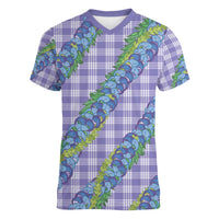Hawaii Jade Vine Lei Women V-Neck T-Shirt Aloha Palaka Motif - Purple LT14 Female Purple - Polynesian Pride