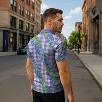 Hawaii Jade Vine Lei Zipper Polo Shirt Aloha Palaka Motif - Purple - Polynesian Pride