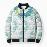 Jade Vine Lei Hawaii Bomber Puffer Jacket Aloha Seamless Tropical Leaves LT14 Unisex White - Polynesian Pride