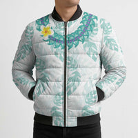 Jade Vine Lei Hawaii Bomber Puffer Jacket Aloha Seamless Tropical Leaves LT14 - Polynesian Pride