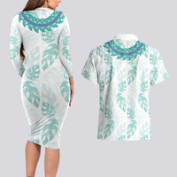 Jade Vine Lei Hawaii Couples Matching Long Sleeve Bodycon Dress and Hawaiian Shirt Aloha Seamless Tropical Leaves LT14 - Polynesian Pride
