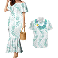Jade Vine Lei Hawaii Couples Matching Mermaid Dress and Hawaiian Shirt Aloha Seamless Tropical Leaves LT14 White - Polynesian Pride