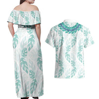 Jade Vine Lei Hawaii Couples Matching Off Shoulder Maxi Dress and Hawaiian Shirt Aloha Seamless Tropical Leaves LT14 - Polynesian Pride