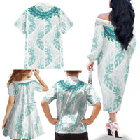 Jade Vine Lei Hawaii Family Matching Off The Shoulder Long Sleeve Dress and Hawaiian Shirt Aloha Seamless Tropical Leaves LT14 - Polynesian Pride