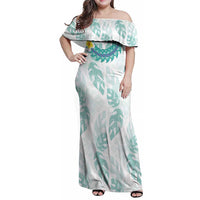 Jade Vine Lei Hawaii Family Matching Off Shoulder Maxi Dress and Hawaiian Shirt Aloha Seamless Tropical Leaves LT14 Mom's Dress White - Polynesian Pride