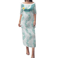 Jade Vine Lei Hawaii Family Matching Puletasi and Hawaiian Shirt Aloha Seamless Tropical Leaves LT14 Mom's Dress White - Polynesian Pride