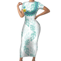Jade Vine Lei Hawaii Family Matching Short Sleeve Bodycon Dress and Hawaiian Shirt Aloha Seamless Tropical Leaves LT14 Mom's Dress White - Polynesian Pride
