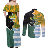 Personalised Rugby 2025 Championship Couples Matching Off Shoulder Maxi Dress and Long Sleeve Button Shirt Southern Hemisphere Countries Mascots LT14 - Polynesian Pride