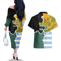 Personalised Rugby 2025 Championship Couples Matching Off The Shoulder Long Sleeve Dress and Hawaiian Shirt Southern Hemisphere Countries Mascots LT14 - Polynesian Pride