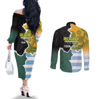Personalised Rugby 2025 Championship Couples Matching Off The Shoulder Long Sleeve Dress and Long Sleeve Button Shirt Southern Hemisphere Countries Mascots LT14 - Polynesian Pride