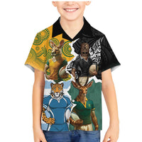 Personalised Rugby 2025 Championship Family Matching Mermaid Dress and Hawaiian Shirt Southern Hemisphere Countries Mascots LT14 Son's Shirt Black - Polynesian Pride