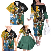 Personalised Rugby 2025 Championship Family Matching Off The Shoulder Long Sleeve Dress and Hawaiian Shirt Southern Hemisphere Countries Mascots LT14 - Polynesian Pride