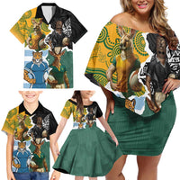 Personalised Rugby 2025 Championship Family Matching Off Shoulder Short Dress and Hawaiian Shirt Southern Hemisphere Countries Mascots LT14 - Polynesian Pride