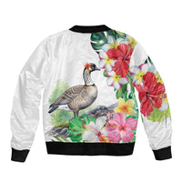 Aloha Hawaii Nene Goose Bomber Jacket Tropical Flowers Watercolor Stylized - Polynesian Pride