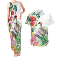 Aloha Hawaii Nene Goose Couples Matching Tank Maxi Dress and Hawaiian Shirt Tropical Flowers Watercolor Stylized LT14 White - Polynesian Pride
