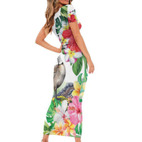 Aloha Hawaii Nene Goose Family Matching Short Sleeve Bodycon Dress and Hawaiian Shirt Tropical Flowers Watercolor Stylized LT14 - Polynesian Pride