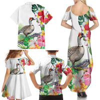Aloha Hawaii Nene Goose Family Matching Summer Maxi Dress and Hawaiian Shirt Tropical Flowers Watercolor Stylized LT14 - Polynesian Pride