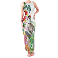 Aloha Hawaii Nene Goose Family Matching Tank Maxi Dress and Hawaiian Shirt Tropical Flowers Watercolor Stylized LT14 Mom's Dress White - Polynesian Pride
