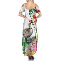 Aloha Hawaii Nene Goose Summer Maxi Dress Tropical Flowers Watercolor Stylized - Polynesian Pride