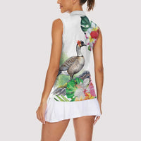 Aloha Hawaii Nene Goose Women Sleeveless Polo Shirt Tropical Flowers Watercolor Stylized LT14 - Polynesian Pride
