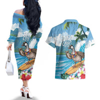 Aloha Hawaii Shaka Nene Goose Couples Matching Off The Shoulder Long Sleeve Dress and Hawaiian Shirt Surfing Take It Easy LT14 - Polynesian Pride