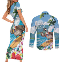 Aloha Hawaii Shaka Nene Goose Couples Matching Short Sleeve Bodycon Dress and Long Sleeve Button Shirt Surfing Take It Easy LT14 - Polynesian Pride