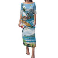 Aloha Hawaii Shaka Nene Goose Family Matching Puletasi and Hawaiian Shirt Surfing Take It Easy LT14 Mom's Dress Blue - Polynesian Pride