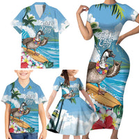 Aloha Hawaii Shaka Nene Goose Family Matching Short Sleeve Bodycon Dress and Hawaiian Shirt Surfing Take It Easy LT14 - Polynesian Pride