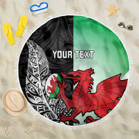 New Zealand and Wales Rugby Custom Beach Blanket Aotearoa All Black Combine Welsh Dragon LT14 One Size 150cm Black - Polynesian Pride
