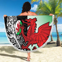 New Zealand and Wales Rugby Custom Beach Blanket Aotearoa All Black Combine Welsh Dragon LT14 - Polynesian Pride