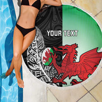 New Zealand and Wales Rugby Custom Beach Blanket Aotearoa All Black Combine Welsh Dragon LT14 - Polynesian Pride